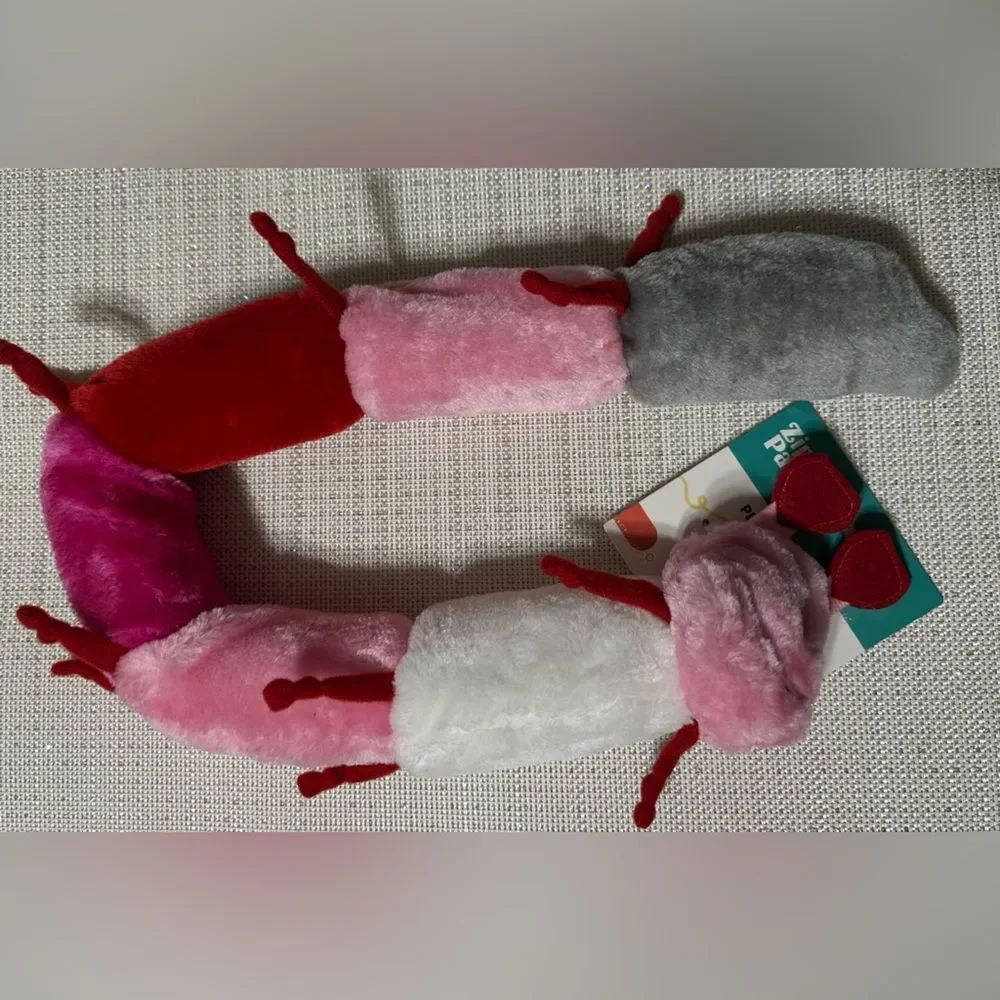 Zippy Paws Valentine’s Day Pink White Red Gray Plush Caterpillar Squeaky Dog Toy